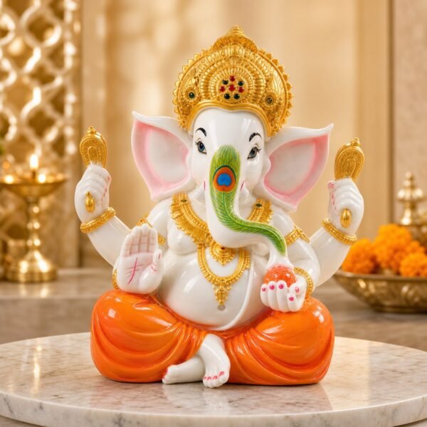 Orange Seat Ganesha Idol - VIDHISRI