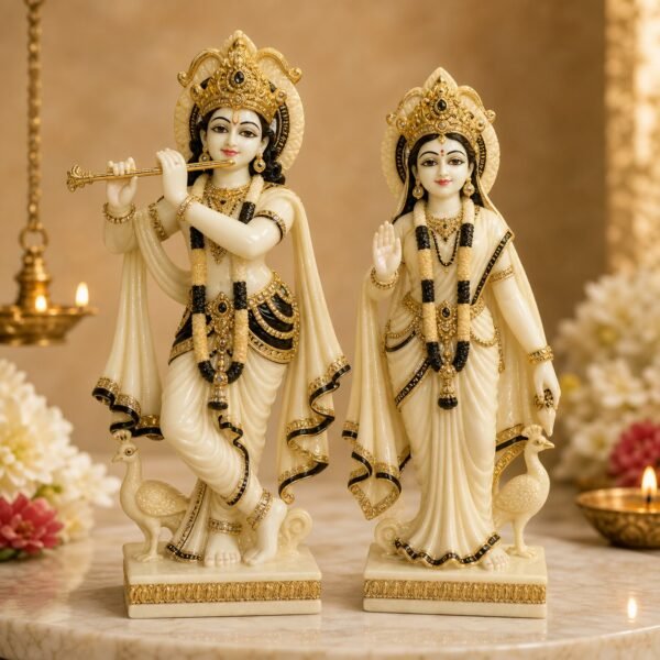 Ivory Radha Krishna Standing Pair Idol - VIDHISRI