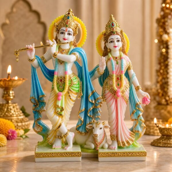 Colorful Radha Krishna With Cow Idol - VIDHISRI