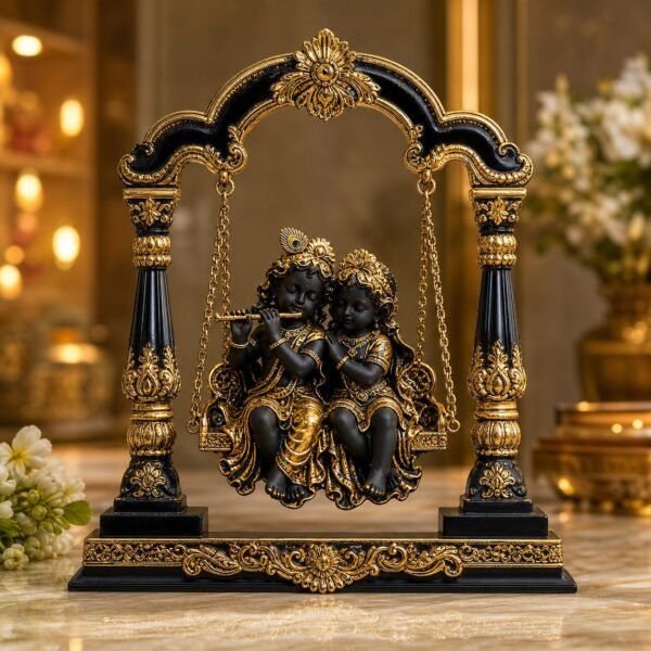 Black Gold Radha Krishna Jhula Idol - VIDHISRI