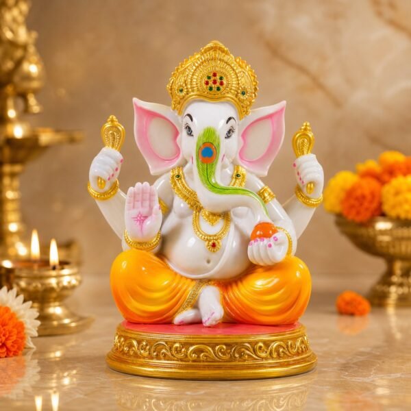 Colorful Orange Ganesha Idol - VIDHISRI