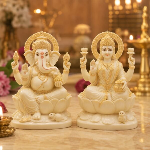 Ivory Lakshmi Ganesha Pair Idol - VIDHISRI