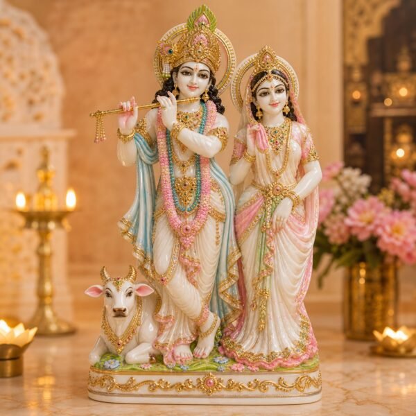 Tall Radha Krishna With Cow Idol - VIDHISRI