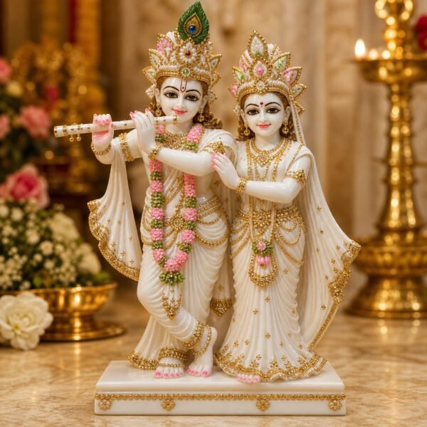 Ivory Radha Krishna Flute Pair Idol - VIDHISRI