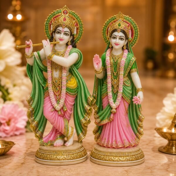 Green Pink Radha Krishna Pair Idol - VIDHISRI