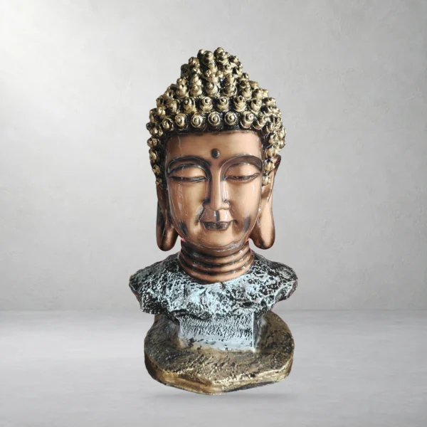 Buddha bust on pedestal with bronze and gold-tone finish